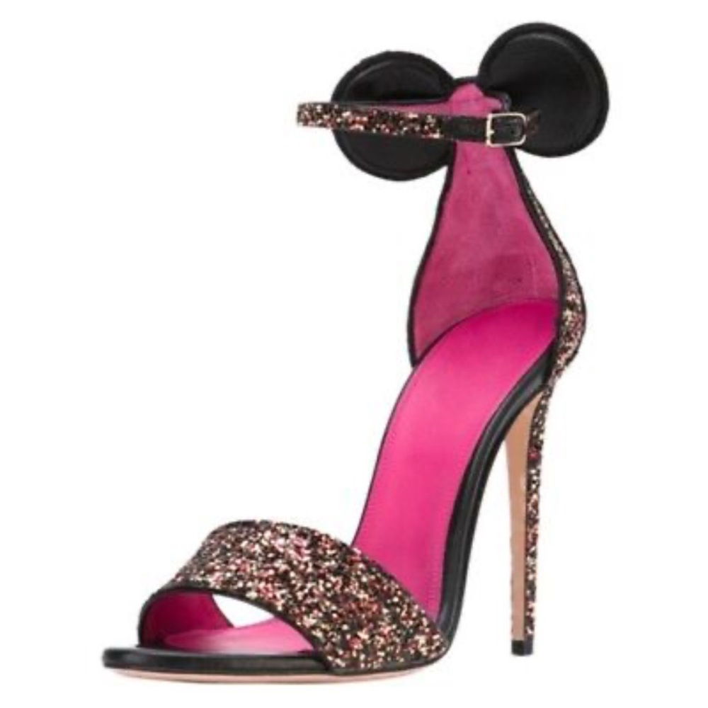 OSCAR TIYE Minnie Glittered Leather Sandals, 39, Red/Gold/Black, Very Good Cond.